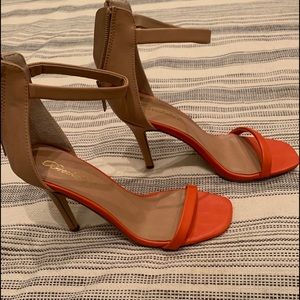 4” Ankle strap heels -nude & tangerine